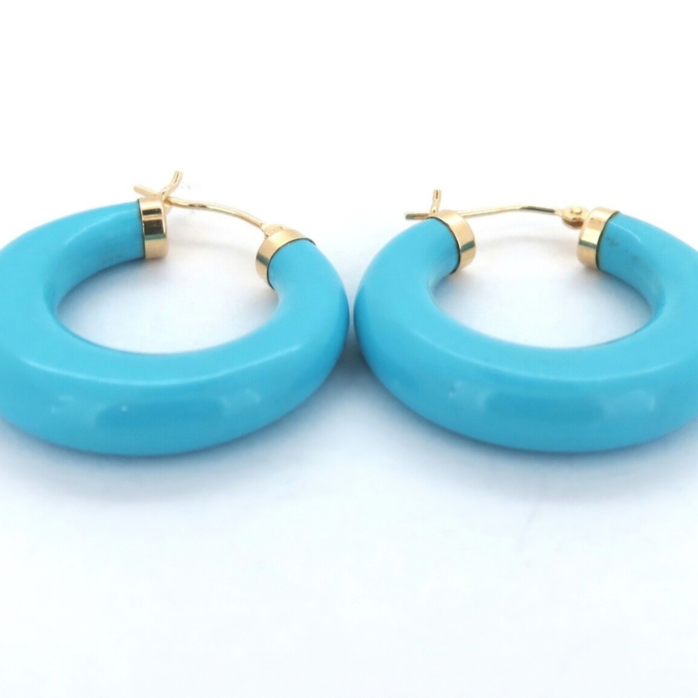 Blue Turqouise Hoop Earrings with 14k Gold Accents